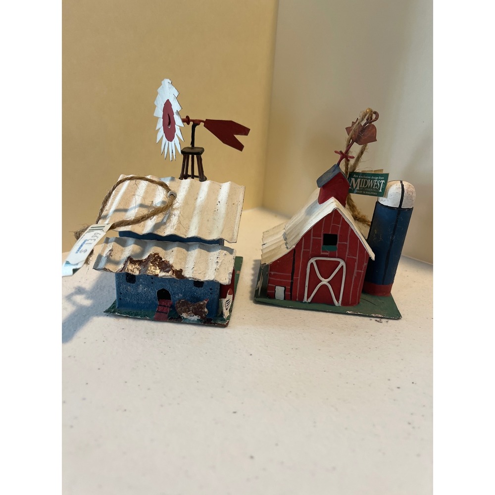 Midwest of Cannon Falls Metal Barn and Windmill Ornaments Set of 2 Rustic Farm